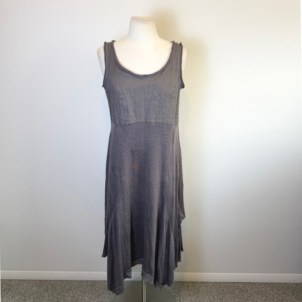 Stella Carakasi Gray Linen Blend Midi Dress Womens XS Asymmetric Art To Wear